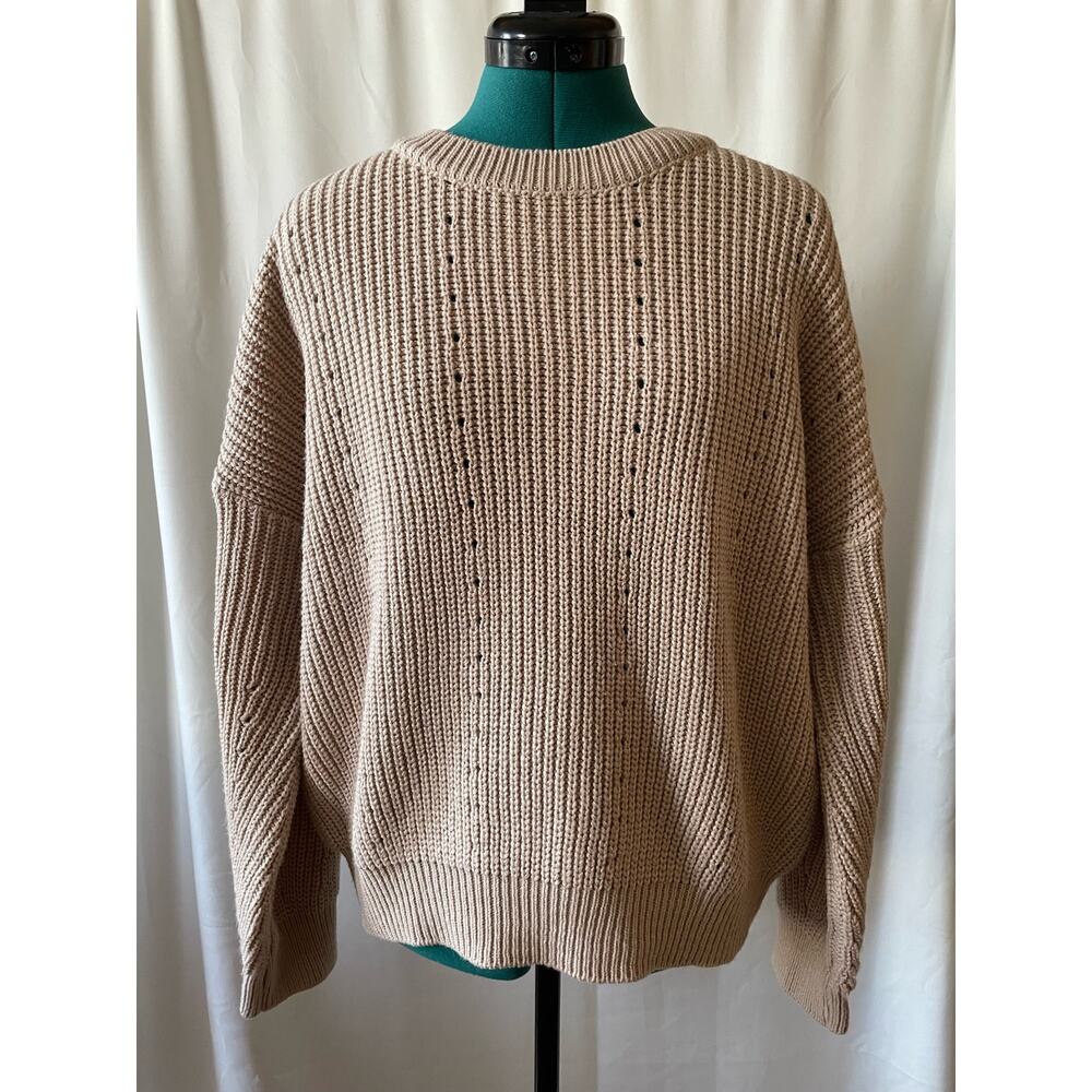 3.3 Field Trip Beige Ribbed Sweater Size OS Dropped Shoulder Oversize Chunky